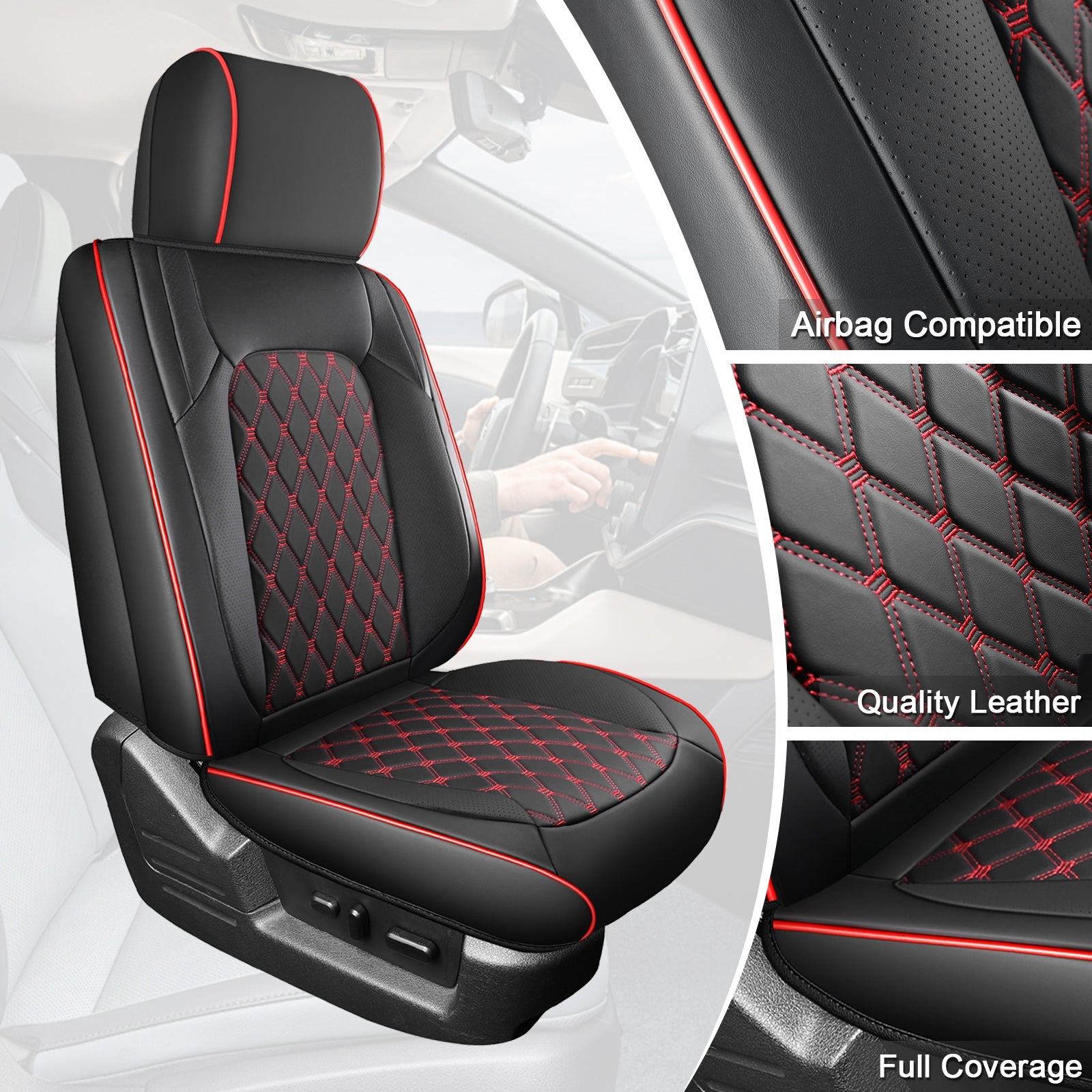 Umbrauto Custom Fit Seat Covers for Ford F150, Pickup Truck Nappa Leather Seatcovers for 2015-2025 Ford F150 SuperCrew/ 2017-2025 F250 F350 F450 Super Duty Crew Cab XL XLT Lariat King Ranch Platinum,Red
