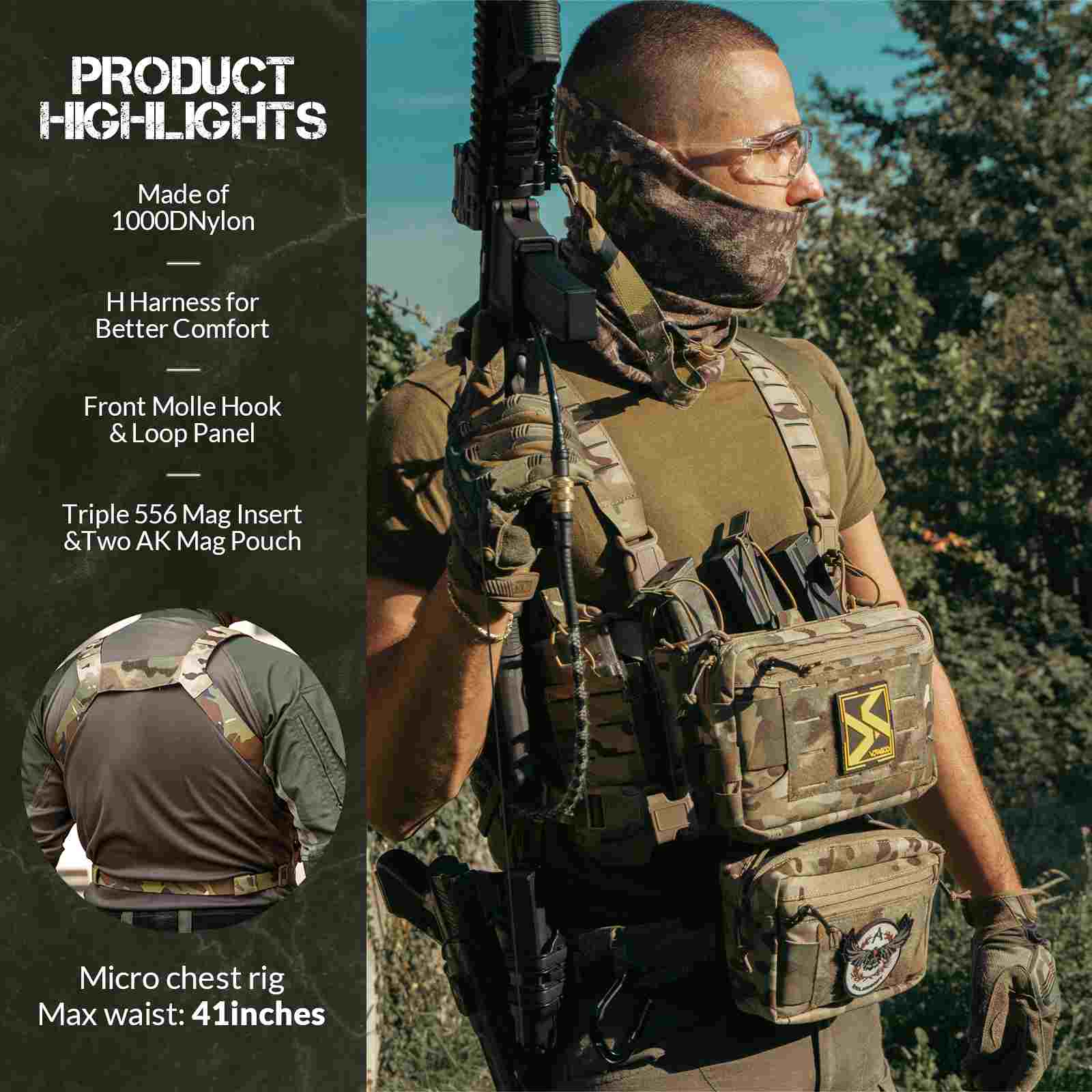 Votagoo Tactical Chest Rig，Molle Modular Micro Fight Chest Rigs Adjustable&Detachable with 5.56/7.62 Magazine Pouch