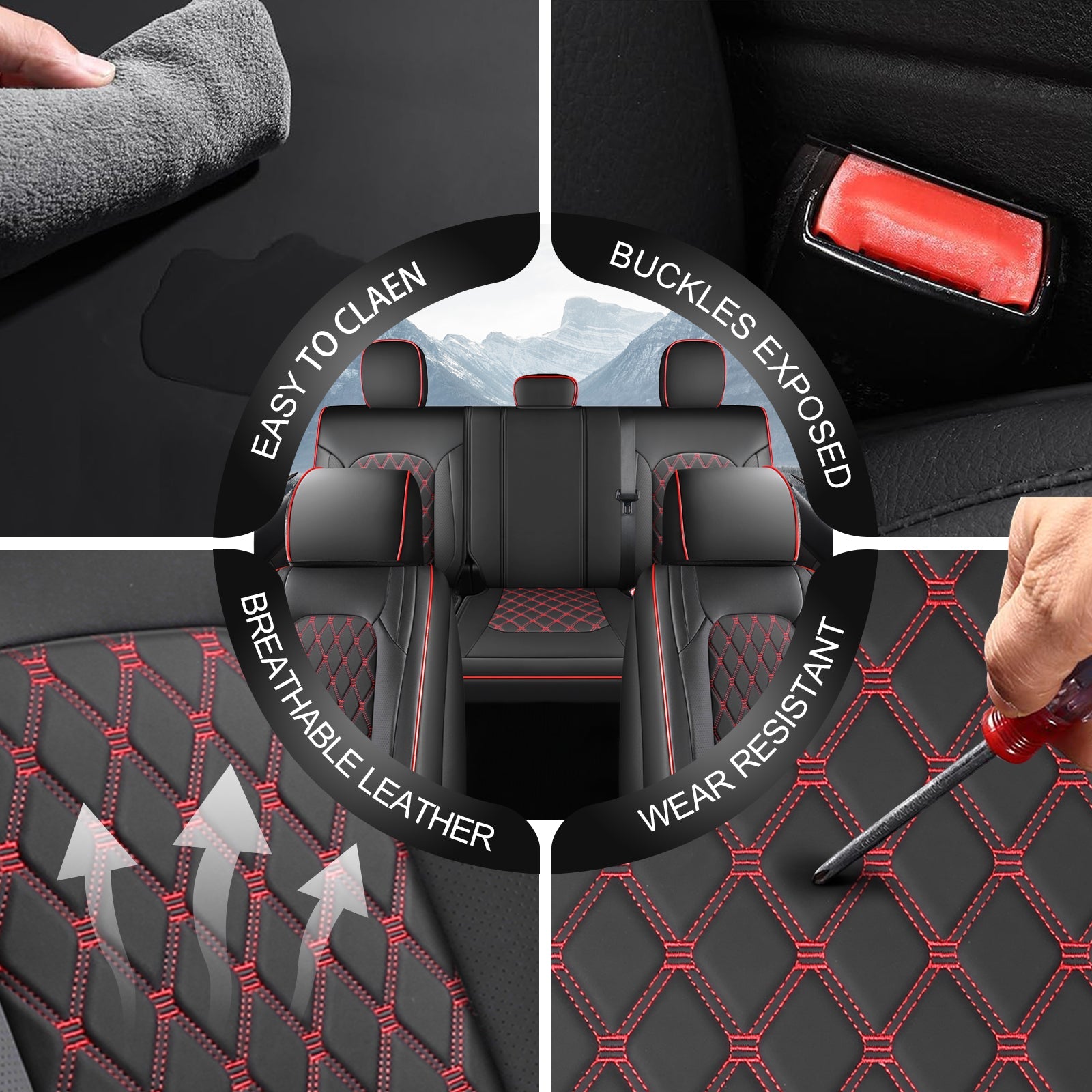 Umbrauto Custom Fit Seat Covers for Ford F150, Pickup Truck Nappa Leather Seatcovers for 2015-2025 Ford F150 SuperCrew/ 2017-2025 F250 F350 F450 Super Duty Crew Cab XL XLT Lariat King Ranch Platinum,Red