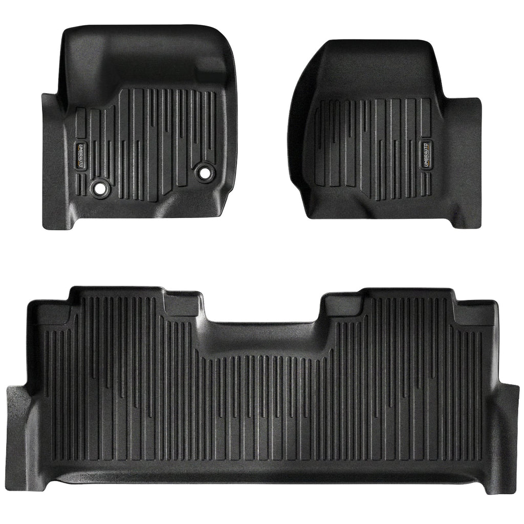 Umbrauto Custom Fit Floor Mats for Ford F250 F350 F450 2017-2025 2026 Super Duty Crew Cab, All Weather Protector TPE Truck Floor Liners for Front Bucket Seats, Rear W/Fold-Flat Storage, Carpet Floor