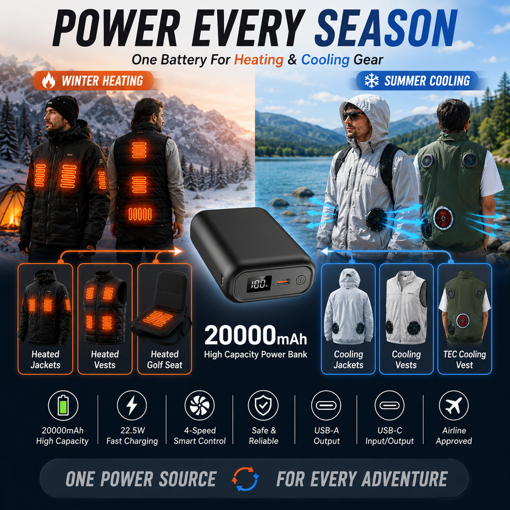LITEGUEST 20,000 mAh Ultra-Compact Power Bank – Heated & Cooling Ready