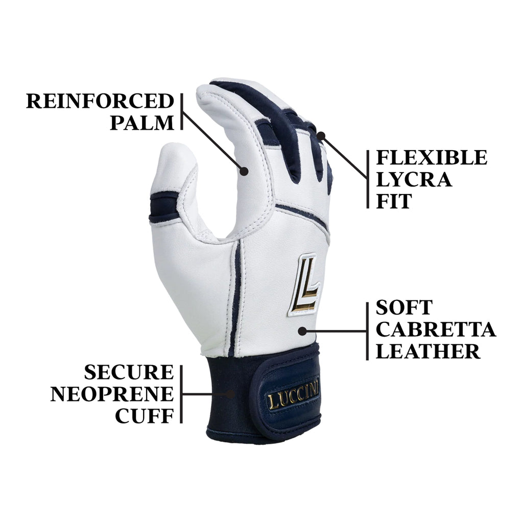 Batting Gloves – White/Navy/White Palm