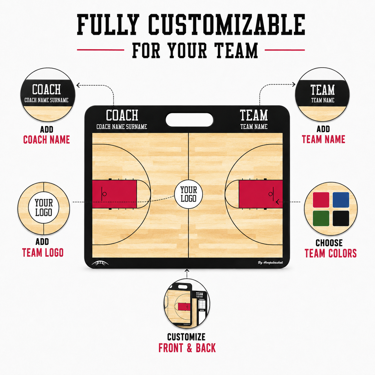 Custom High School Basketball Coaching Board 15.7 x 12.6 in (Magnetic)