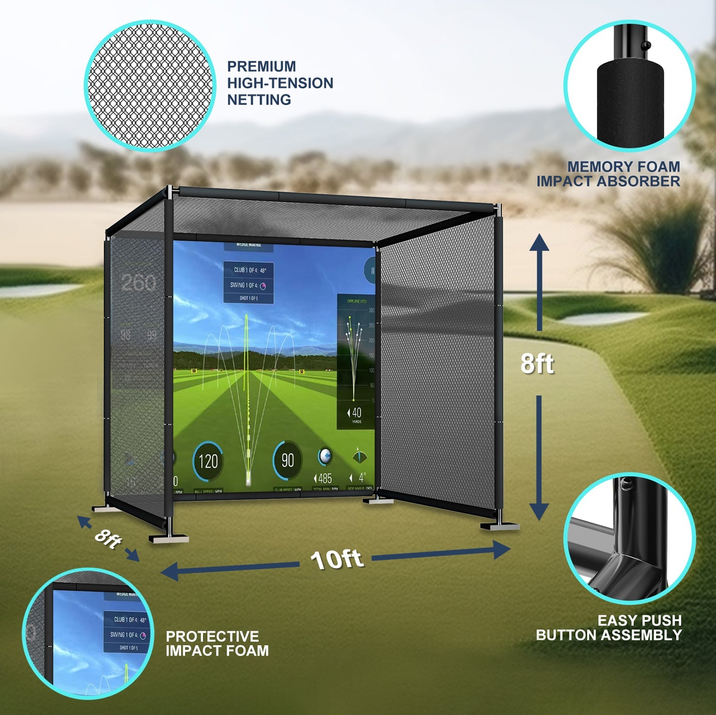 YUNIC Golf Driving Cage with Metal Frame and Simulator Impact Screen