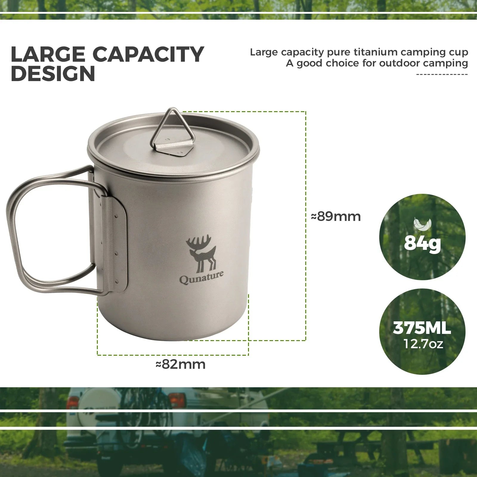 Pure Titanium Folding Mug Lightweight Durable with Lid for Outdoor Camping