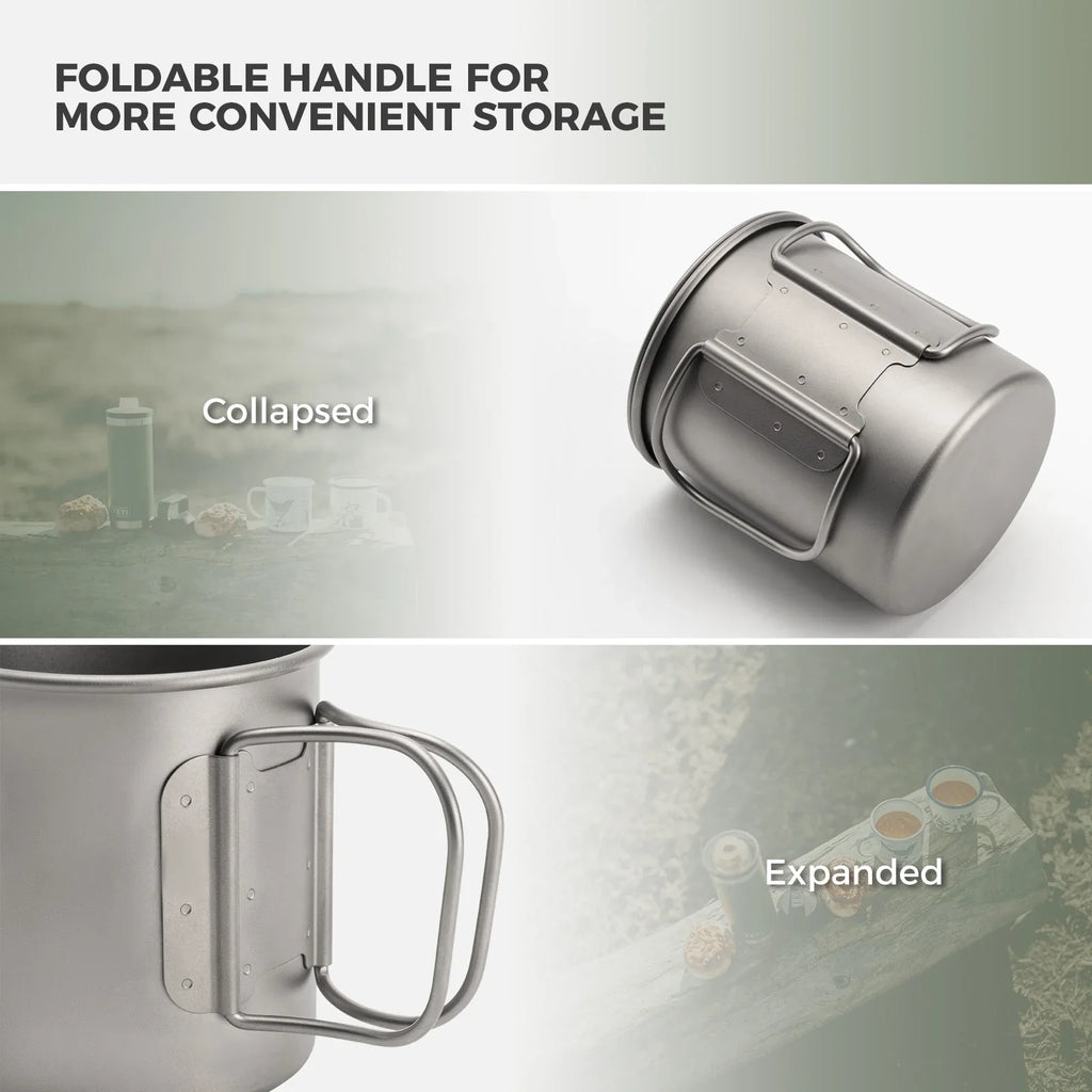 Pure Titanium Folding Mug Lightweight Durable with Lid for Outdoor Camping
