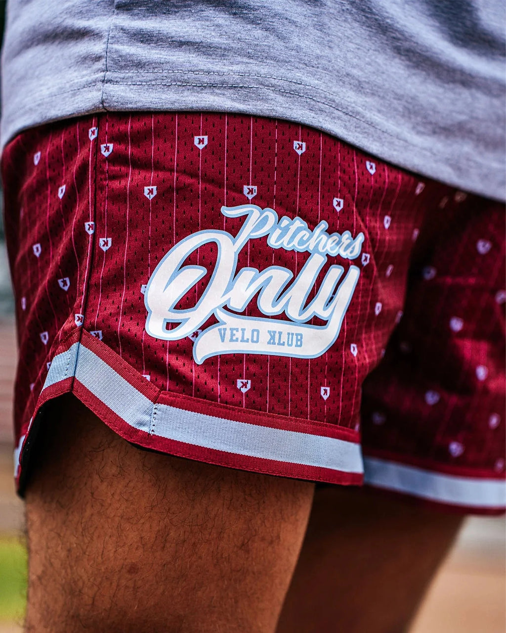 Youth Mesh Pinstripe Shorts - Maroon/Sky Blue